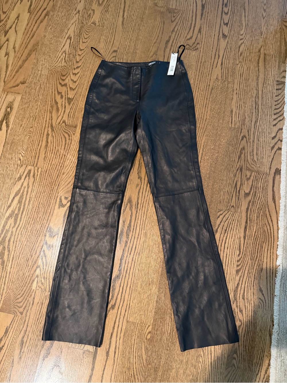 DKNY Black Leather Boot-Cut Pants